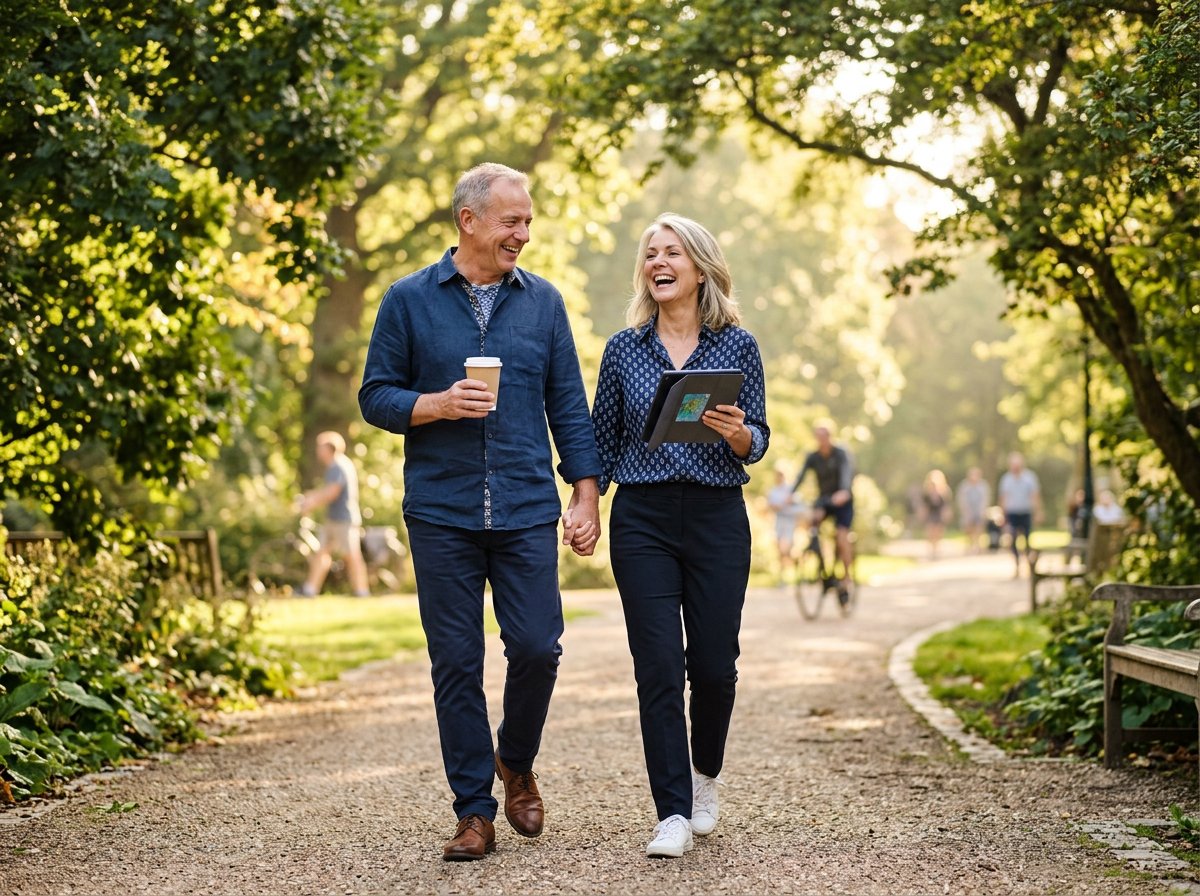 Lachendes Paar Anfang 60 im Park